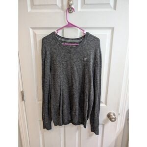 American Eagle Mens V-Neck Cotton Sweater Charcoal Heather Pullover - Size M